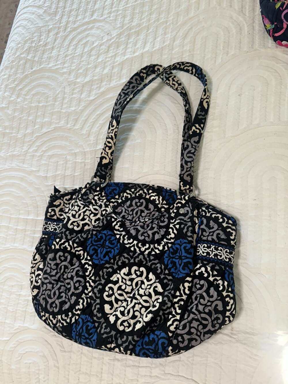 Vintage Vera Bradley Black Blue Quilted Shoulder/Tote Bag